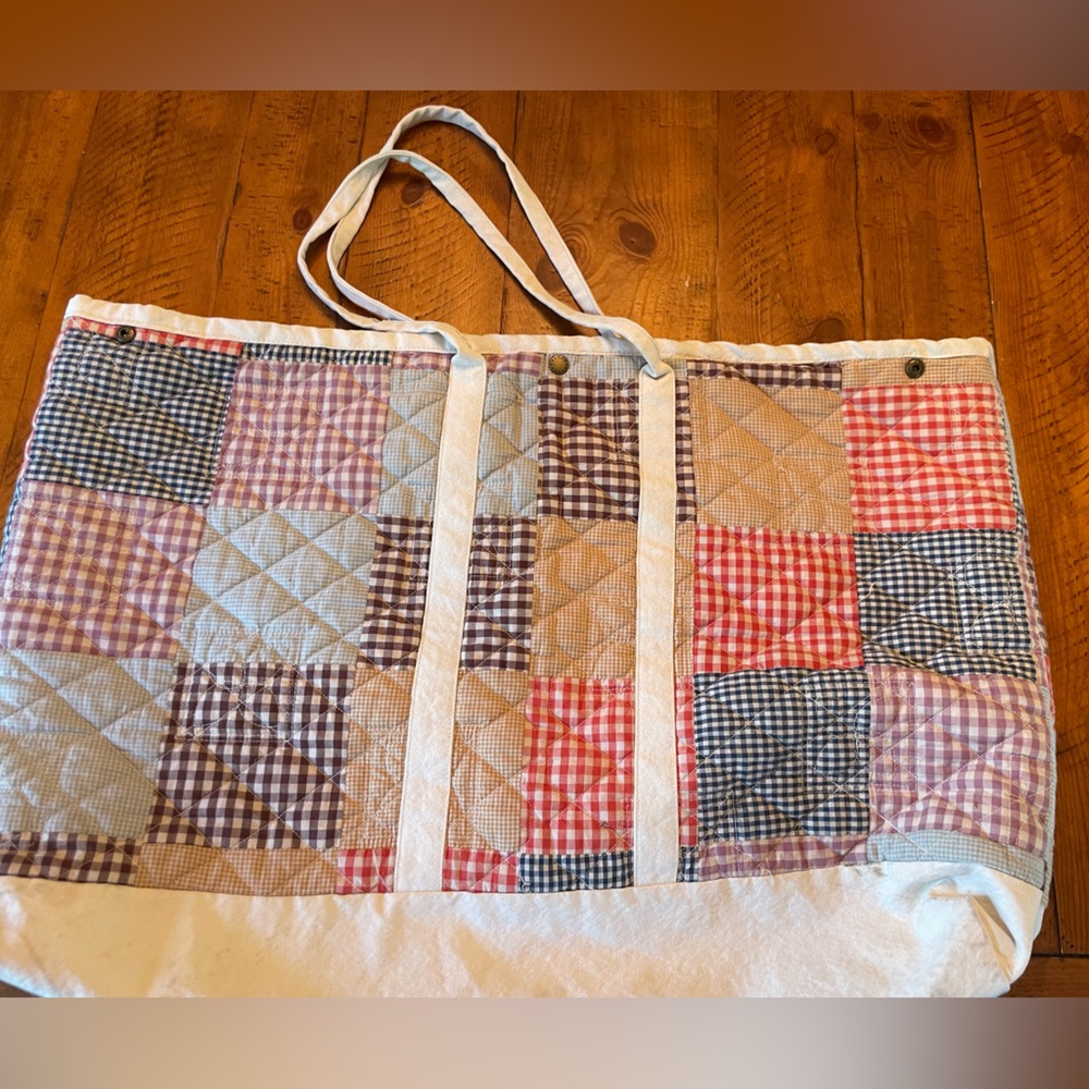 THE GREAT. Patchwork Tote Bag - Red, Blue, Cream